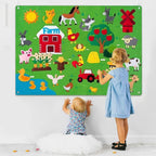 Tableau en Feutre Ferme Enfants – 75x105 cm, Réutilisable, Éveil Animaux, Sans Écran | TrioNest™