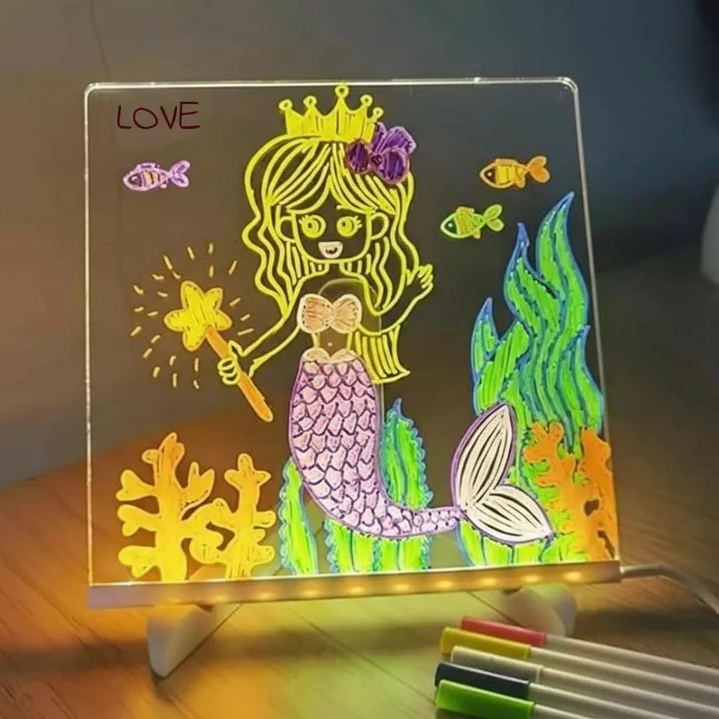 Tableau Lumineux Enfants TraceArt – LED Réglable, 7 Stylos, Surface Acrylique, USB-C, Sans Écran | TrioNest™