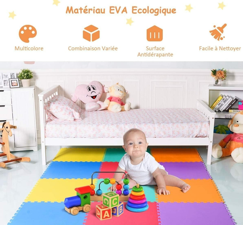Tapis de Jeu Puzzle Mousse pour Bébé – Haute Densité, Antidérapant, Résistant à l'Eau, Motifs Colorés | PuzzleSoft by TrioNest™