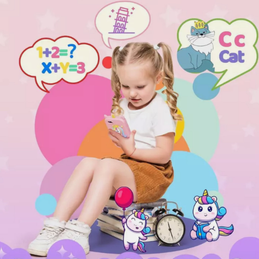 Téléphone Jouet Enfant Unicornia – 13 Jeux Éducatifs, 2 Caméras HD, Anglais & Créativité | TrioNest™