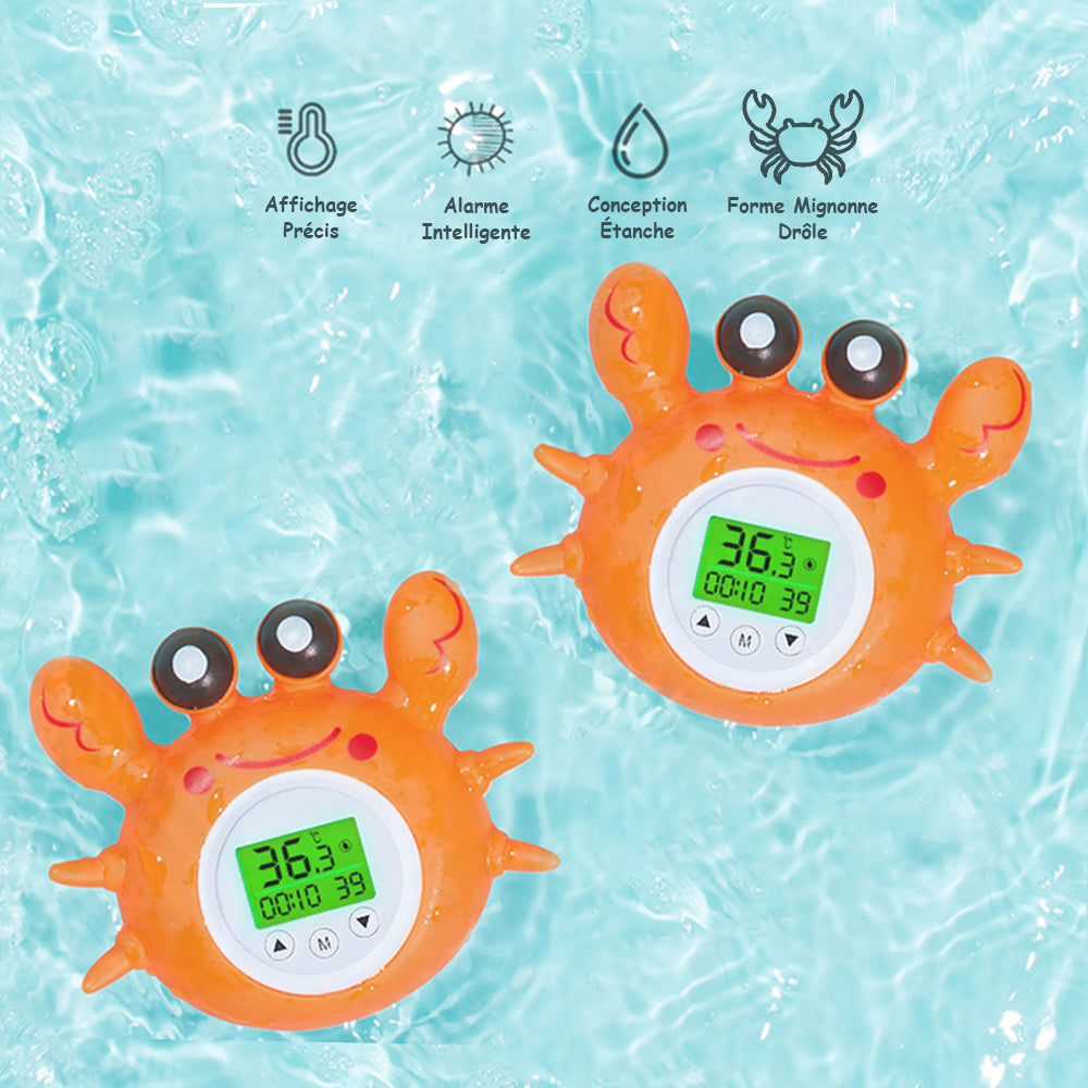 Thermomètre de Bain Bébé Crabe – LED 3 Couleurs, Alarme Sonore, Minuterie, Température Eau & Pièce, Sans BPA | TrioNest™