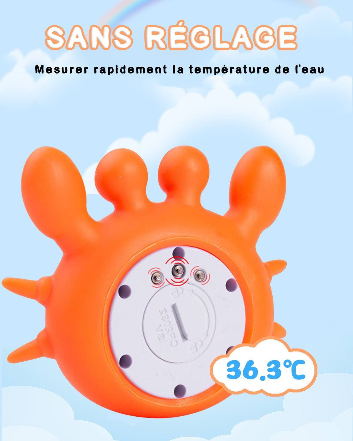 Thermomètre de Bain Bébé Crabe – LED 3 Couleurs, Alarme Sonore, Minuterie, Température Eau & Pièce, Sans BPA | TrioNest™