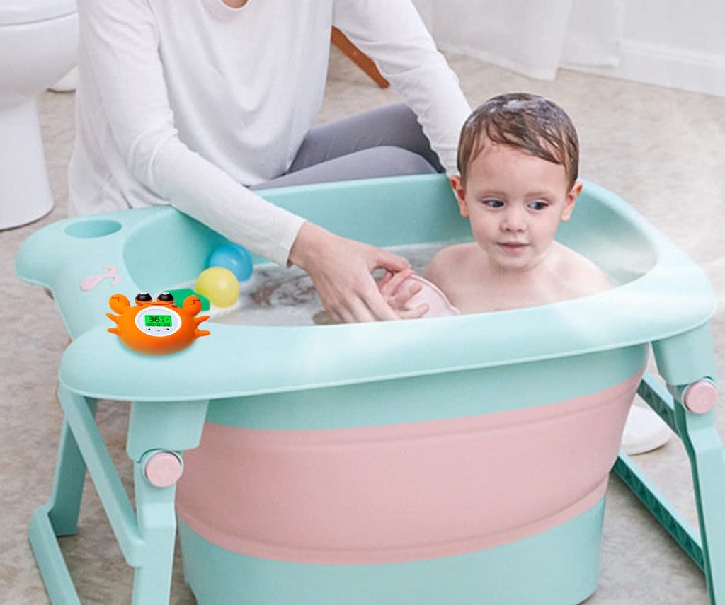 Thermomètre de Bain Bébé Crabe – LED 3 Couleurs, Alarme Sonore, Minuterie, Température Eau & Pièce, Sans BPA | TrioNest™
