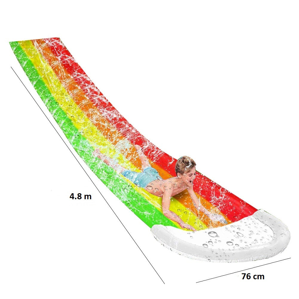 Toboggan Aquatique Arc-en-Ciel 3-en-1 – Glissade, Arroseur Zigzag & Crash Pad, 480 cm, PVC | RainbowSplash by TrioNest™