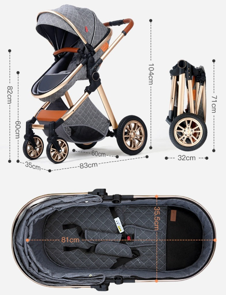Poussette 3 en 1 Bébé – Siège Pivotant, Suspension 4 Roues, CE & NF, 15 kg, 0-3 Ans | TrioNest™