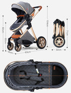 Poussette 3 en 1 Bébé – Siège Pivotant, Suspension 4 Roues, CE & NF, 15 kg, 0-3 Ans | TrioNest™