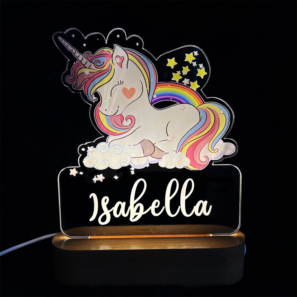 Veilleuse Bébé Personnalisée Motifs Animaux – Hologramme 3D, Socle Bois, USB | TrioNest™