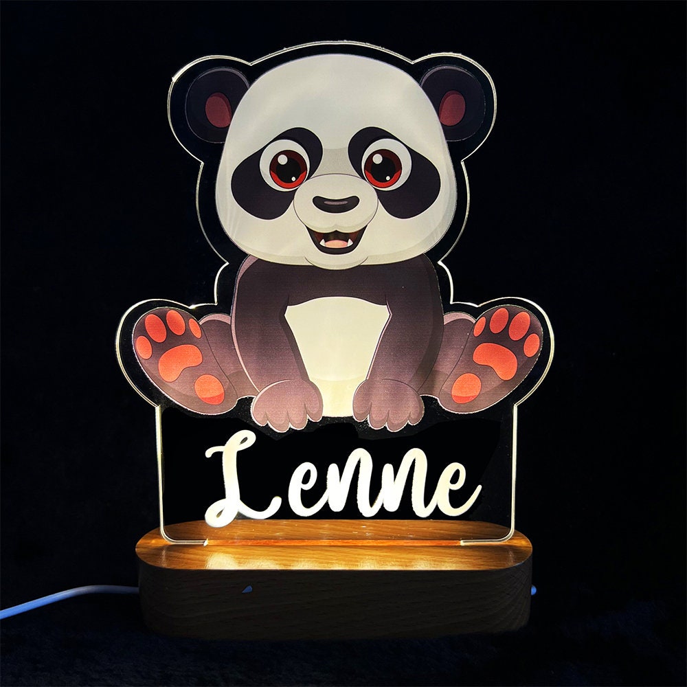 Veilleuse Bébé Personnalisée Motifs Animaux – Hologramme 3D, Socle Bois, USB | TrioNest™