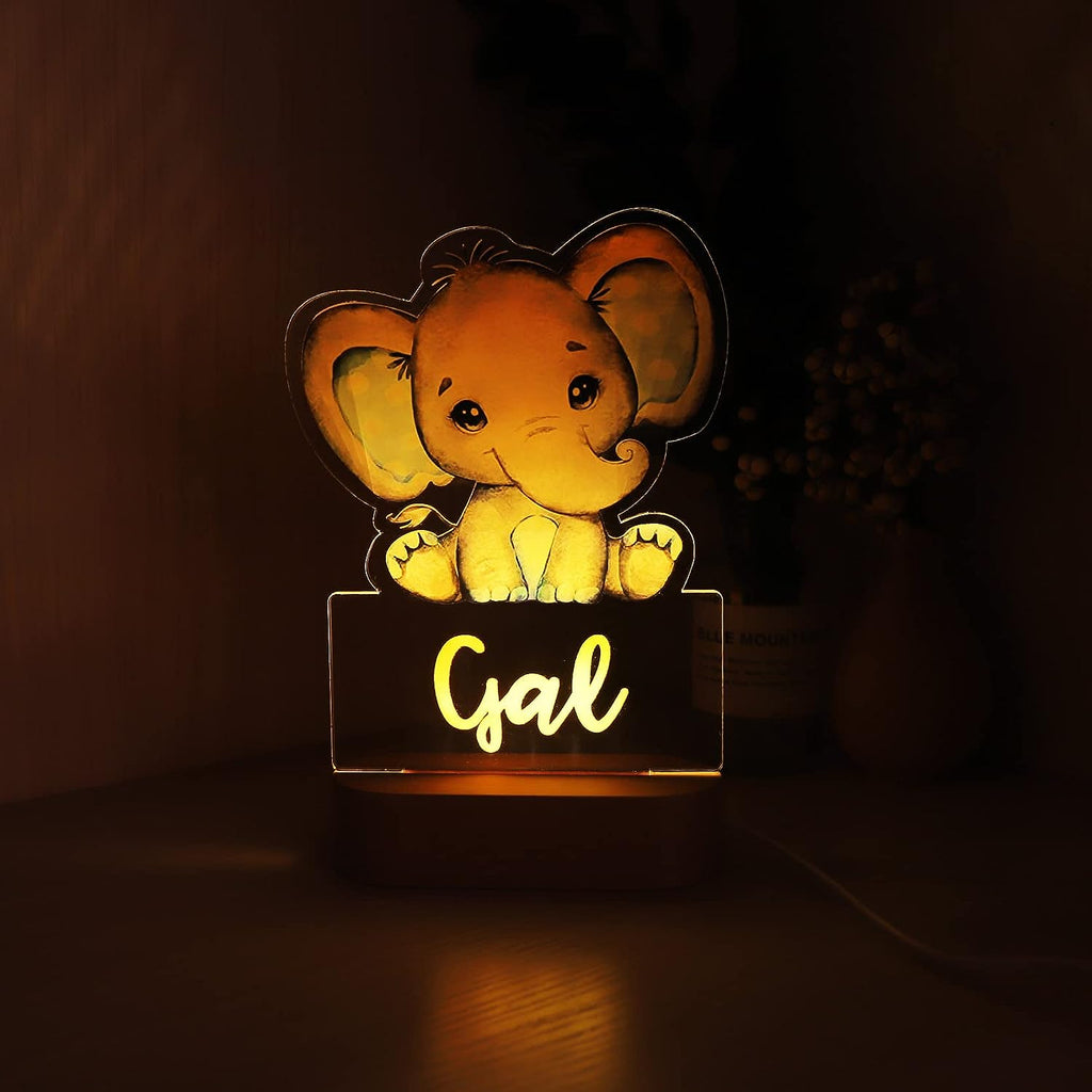 Veilleuse Bébé Personnalisée Motifs Animaux – Hologramme 3D, Socle Bois, USB | TrioNest™