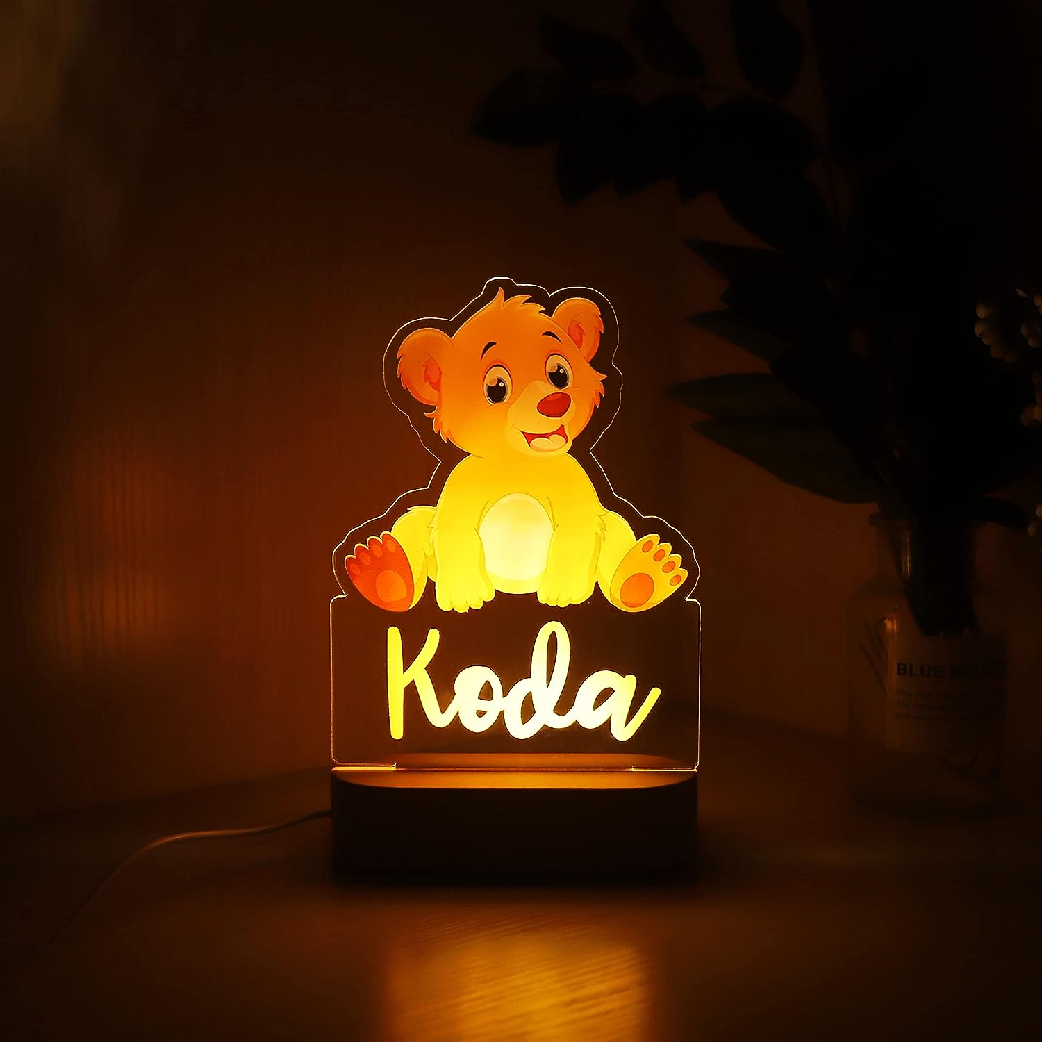 Veilleuse Bébé Personnalisée Motifs Animaux – Hologramme 3D, Socle Bois, USB | TrioNest™