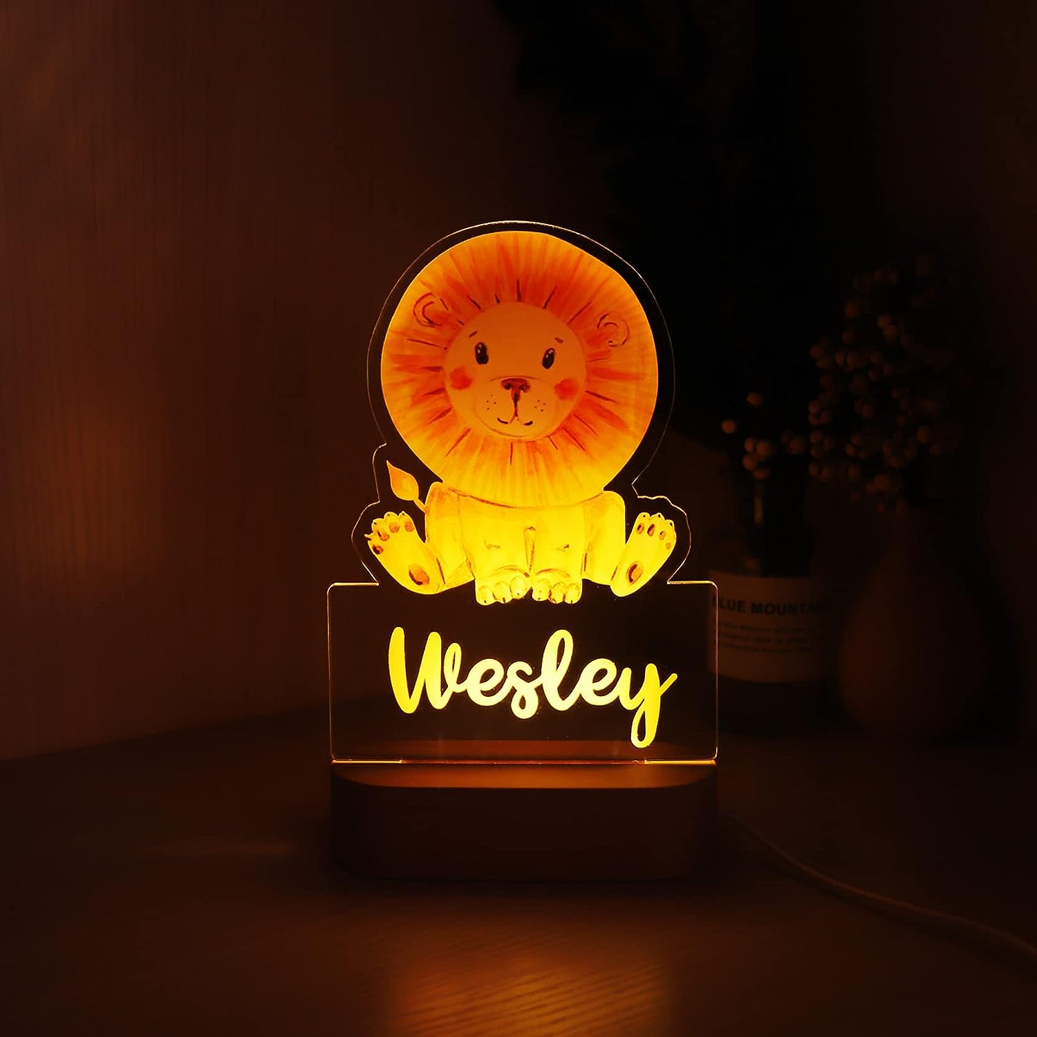 Veilleuse Bébé Personnalisée Motifs Animaux – Hologramme 3D, Socle Bois, USB | TrioNest™