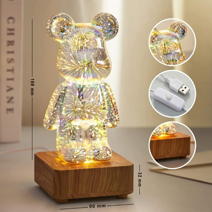 Veilleuse Ours en Verre Feux d'Artifice 3D – 7 Couleurs LED, Cadeau Magique Enfant & Déco | TrioNest™