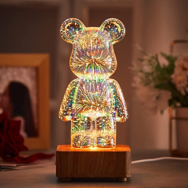 Veilleuse Ours en Verre Feux d'Artifice 3D – 7 Couleurs LED, Cadeau Magique Enfant & Déco | TrioNest™