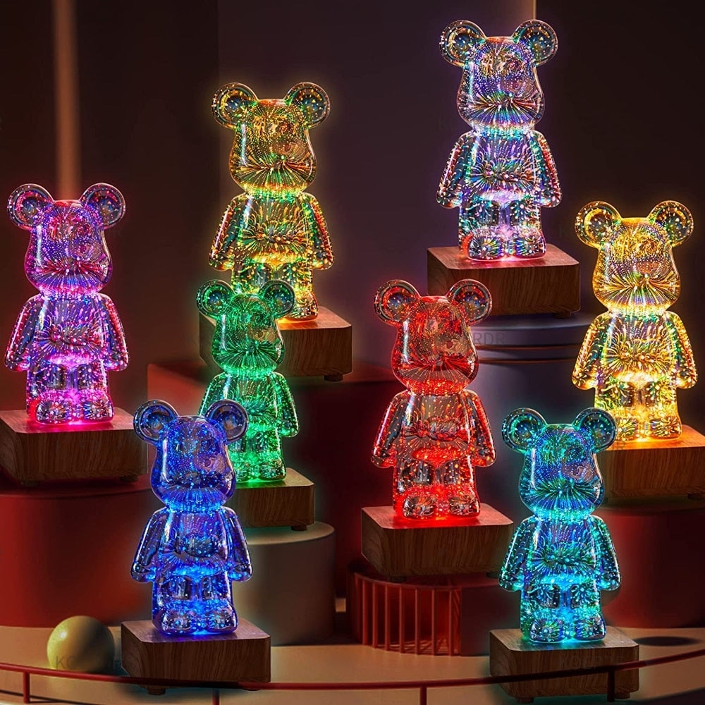 Veilleuse Ours en Verre Feux d'Artifice 3D – 7 Couleurs LED, Cadeau Magique Enfant & Déco | TrioNest™