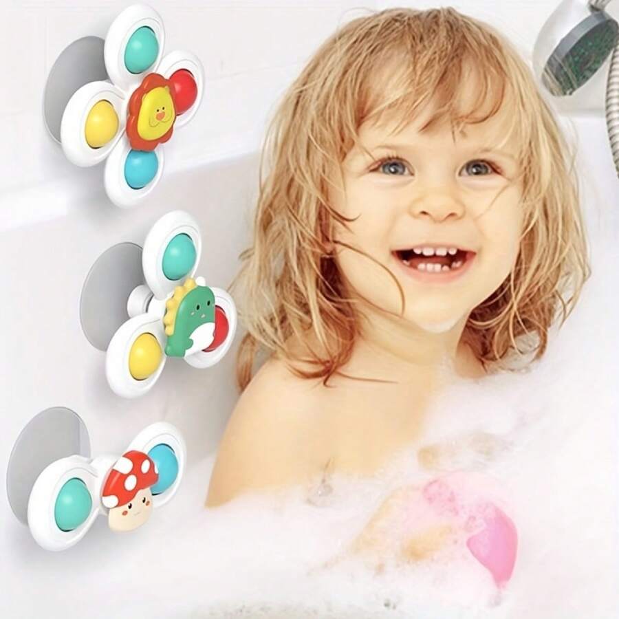 Ventouse Spinner pour Bébé Pack de 3 – Dentition, Jouet Gyroscopique & Bain, Balles Sensorielles, Ventouse Silicone | TrioNest™