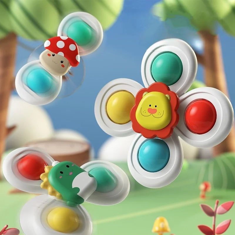 Ventouse Spinner pour Bébé Pack de 3 – Dentition, Jouet Gyroscopique & Bain, Balles Sensorielles, Ventouse Silicone | TrioNest™