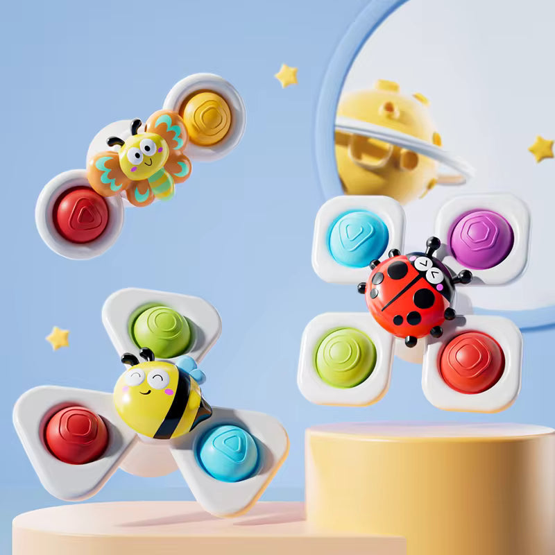 Ventouse Spinner pour Bébé Pack de 3 – Dentition, Jouet Gyroscopique & Bain, Balles Sensorielles, Ventouse Silicone | TrioNest™