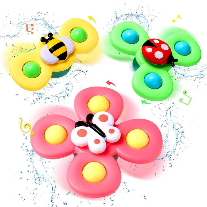 Ventouse Spinner pour Bébé Pack de 3 – Dentition, Jouet Gyroscopique & Bain, Balles Sensorielles, Ventouse Silicone | TrioNest™