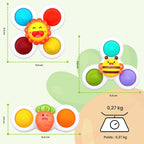 Ventouse Spinner pour Bébé Pack de 3 – Dentition, Jouet Gyroscopique & Bain, Balles Sensorielles, Ventouse Silicone | TrioNest™