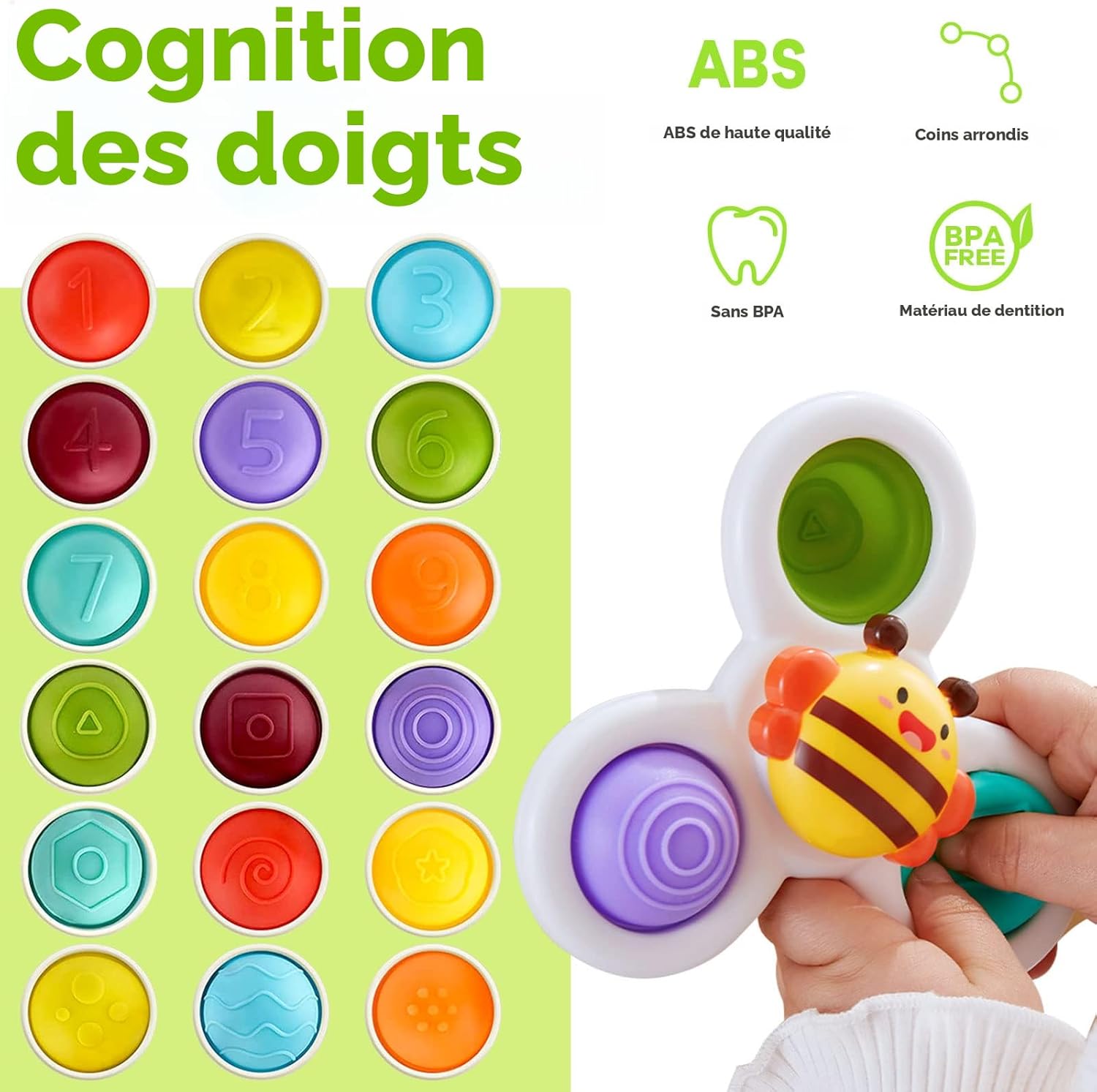 Ventouse Spinner pour Bébé Pack de 3 – Dentition, Jouet Gyroscopique & Bain, Balles Sensorielles, Ventouse Silicone | TrioNest™