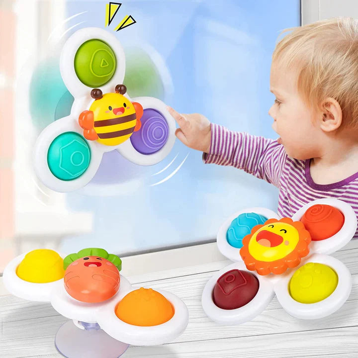 Ventouse Spinner pour Bébé Pack de 3 – Dentition, Jouet Gyroscopique & Bain, Balles Sensorielles, Ventouse Silicone | TrioNest™