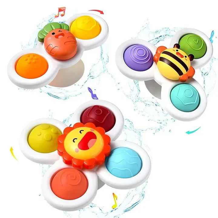Ventouse Spinner pour Bébé Pack de 3 – Dentition, Jouet Gyroscopique & Bain, Balles Sensorielles, Ventouse Silicone | TrioNest™