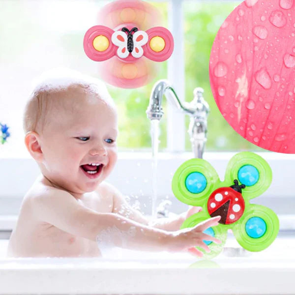 Ventouse Spinner pour Bébé Pack de 3 – Dentition, Jouet Gyroscopique & Bain, Balles Sensorielles, Ventouse Silicone | TrioNest™