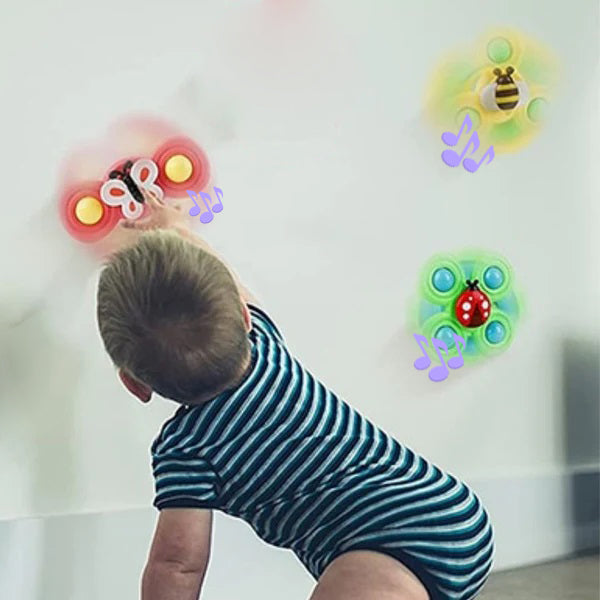Ventouse Spinner pour Bébé Pack de 3 – Dentition, Jouet Gyroscopique & Bain, Balles Sensorielles, Ventouse Silicone | TrioNest™