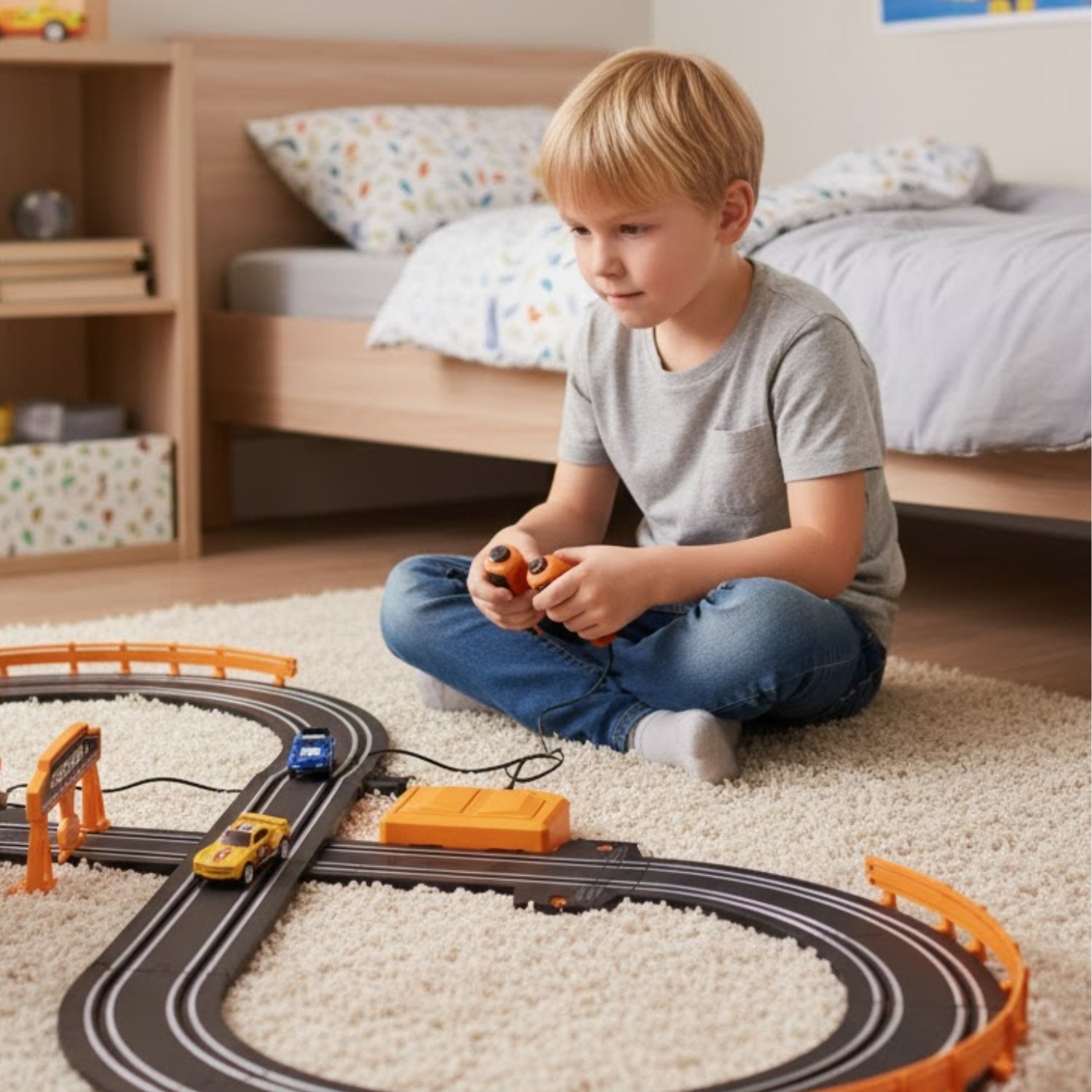 Circuit électrique Voiture 3D – Ponts, Rampes, 4 Joueurs, Modulable, CE/EN71, Dès 3 Ans | RaceTrack3D by TrioNest™