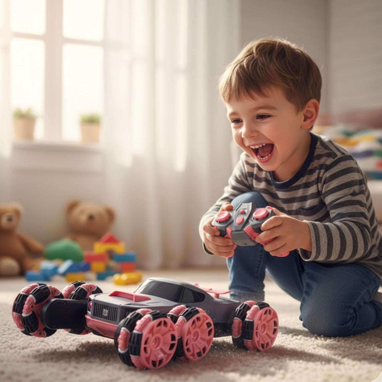 Voiture Télécommandée Enfant 360° – 6 Roues, Dérives, LED, 35 Min Autonomie, Portée 40m | SpinRacer by TrioNest™