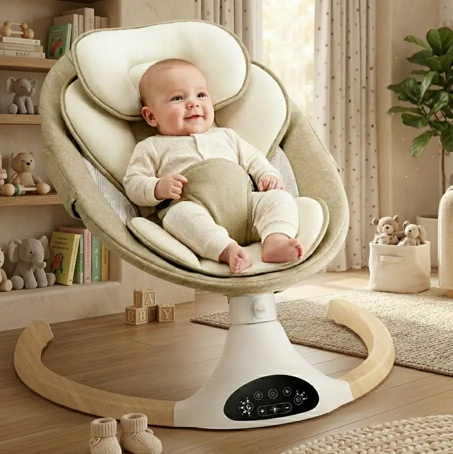 Balancelle Bébé – Bluetooth, Télécommande, Minuterie, Moustiquaire, Housse Réversible, Ultra-Légère | SwingZen by TrioNest™ Mon Adorable Bébé