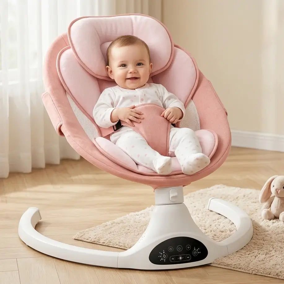 Balancelle Bébé – Bluetooth, Télécommande, Minuterie, Moustiquaire, Housse Réversible, Ultra-Légère | SwingZen by TrioNest™ Mon Adorable Bébé