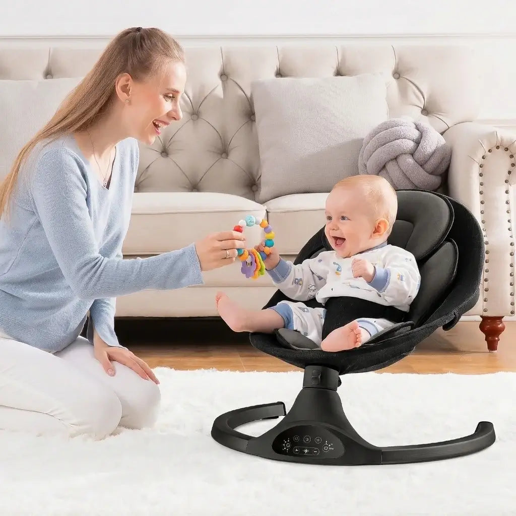 Balancelle Bébé – Bluetooth, Télécommande, Minuterie, Moustiquaire, Housse Réversible, Ultra-Légère | SwingZen by TrioNest™ Mon Adorable Bébé