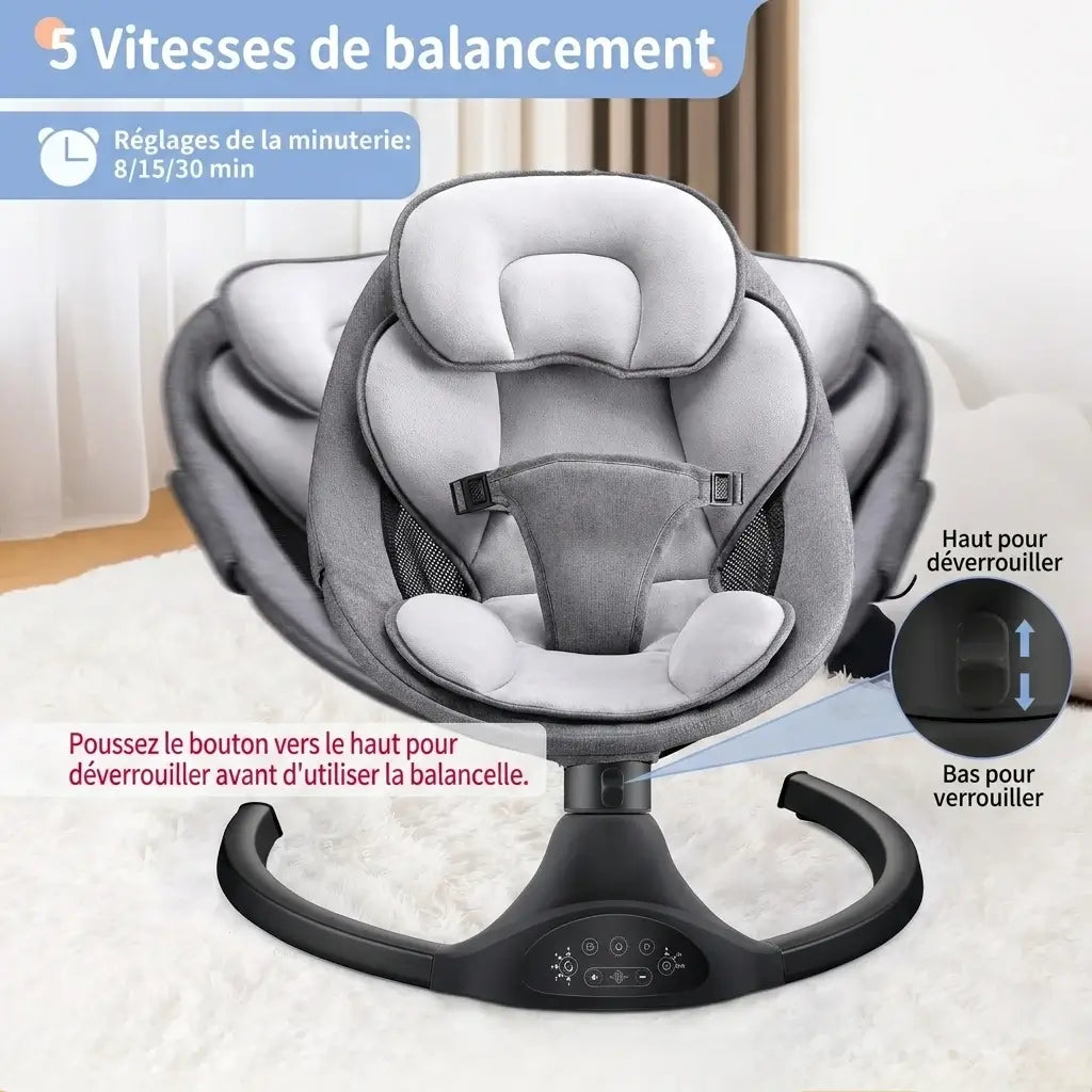 Balancelle Bébé – Bluetooth, Télécommande, Minuterie, Moustiquaire, Housse Réversible, Ultra-Légère | SwingZen by TrioNest™ Mon Adorable Bébé