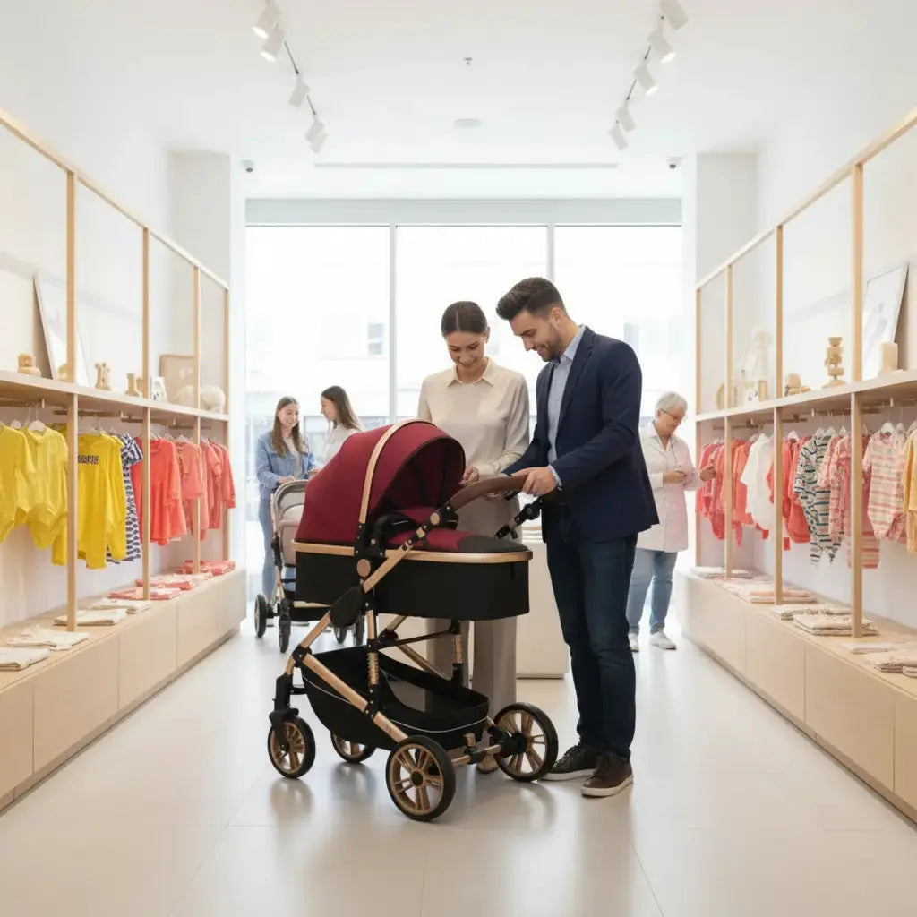 Boutique TrioNest avec couple de parents