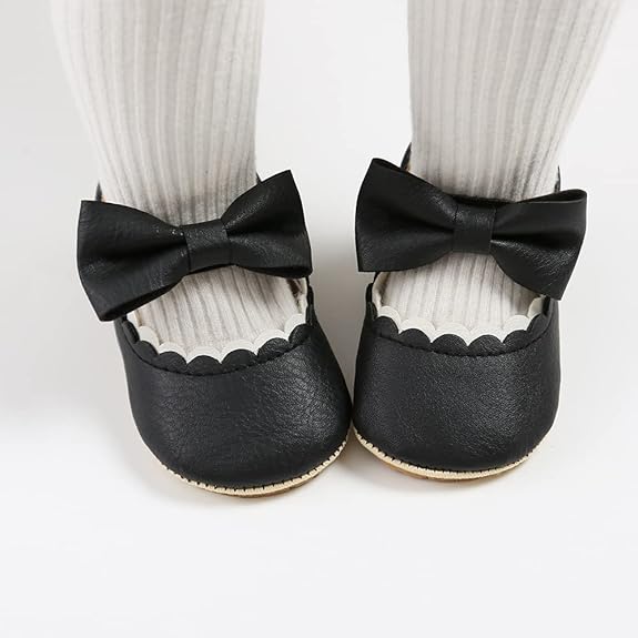 Chaussure Bébé Fille Nœud Papillon 0-18 Mois – Similicuir, Velcro, Semelle Antidérapante, Lavable | ChicBow by TrioNest™ Mon Adorable Bébé