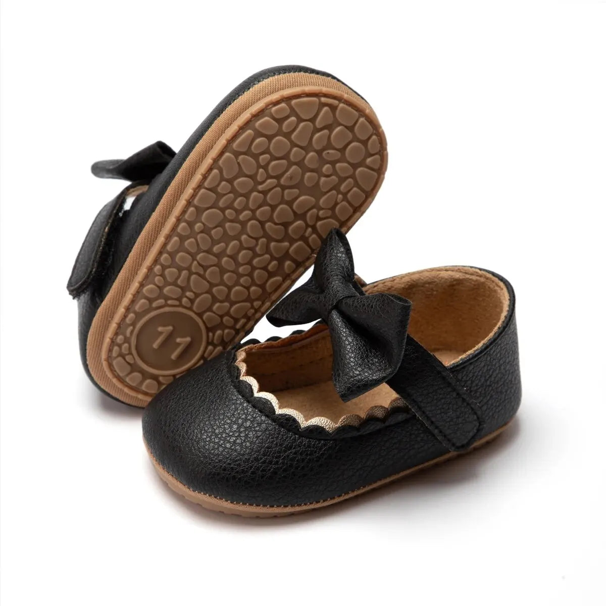 Chaussure Bébé Fille Nœud Papillon 0-18 Mois – Similicuir, Velcro, Semelle Antidérapante, Lavable | ChicBow by TrioNest™ Mon Adorable Bébé