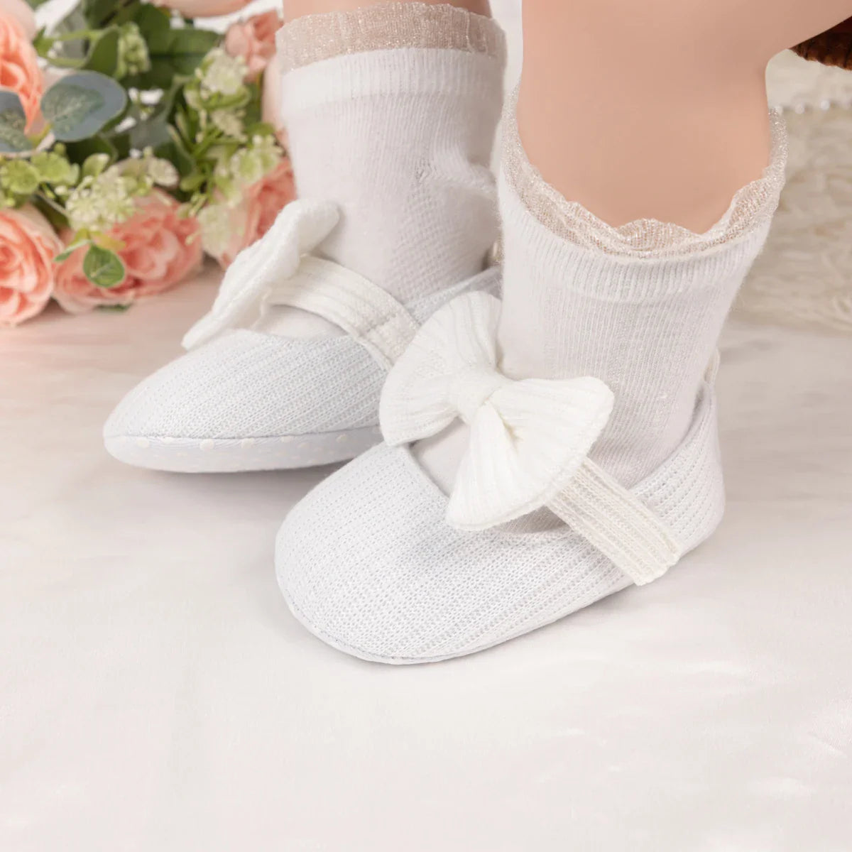 Chaussure Bébé Fille Coton 0-18 Mois – Nœud Papillon, Fermeture Zip, Respirant, Lavable 30° | BowStep by TrioNest™ Mon Adorable Bébé