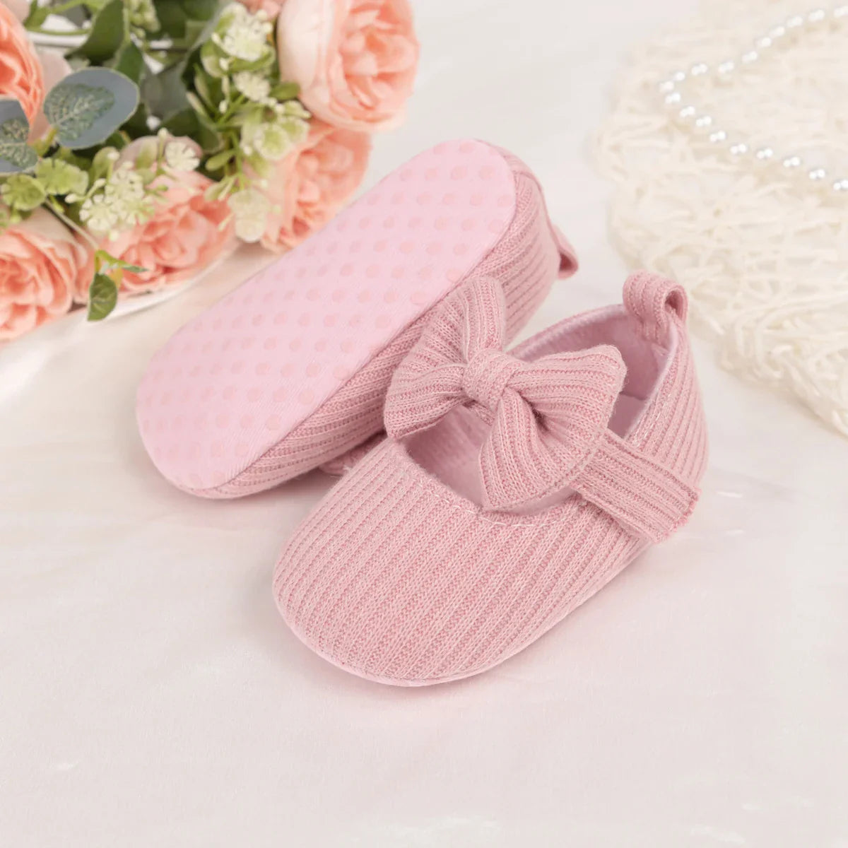 Chaussure Bébé Fille Coton 0-18 Mois – Nœud Papillon, Fermeture Zip, Respirant, Lavable 30° | BowStep by TrioNest™ Mon Adorable Bébé