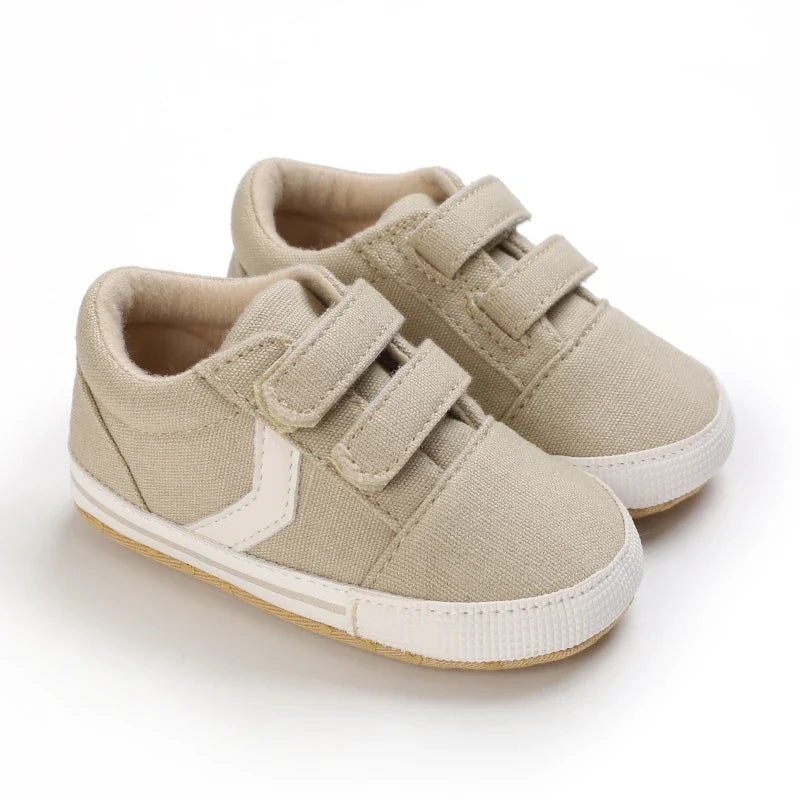 Chaussure Bébé Garçon 0-18 Mois – Coton Naturel, Double Velcro, Semelle Flexible, Lavable 30° | VelcroStep by TrioNest™ Mon Adorable Bébé