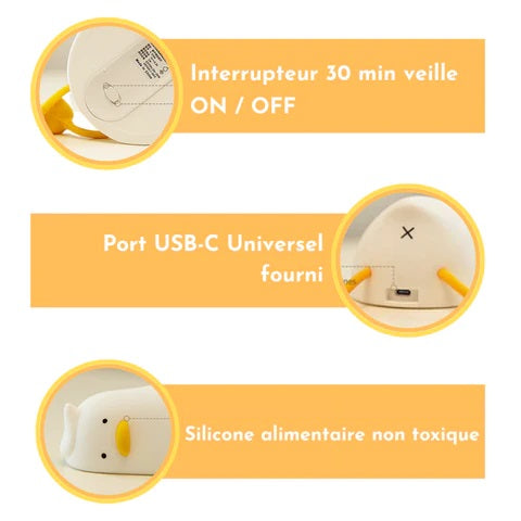 Veilleuse Canard Bébé – Lumière Douce Tactile, Filaire & Sans Fil, Support Téléphone | TrioNest™