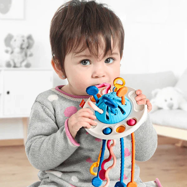 Jouet Sensoriel Montessori Bébé – Cordons Texturés, Dentition, Motricité Fine | TrioNest™