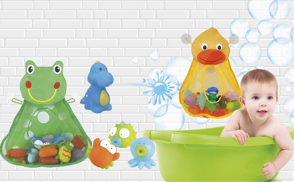 Sac de Rangement Jouets de Bain – Filet Maille, Ventouses, Séchage Rapide, Coton Ventilé, Anti-Bactéries | BathOrga by TrioNest™