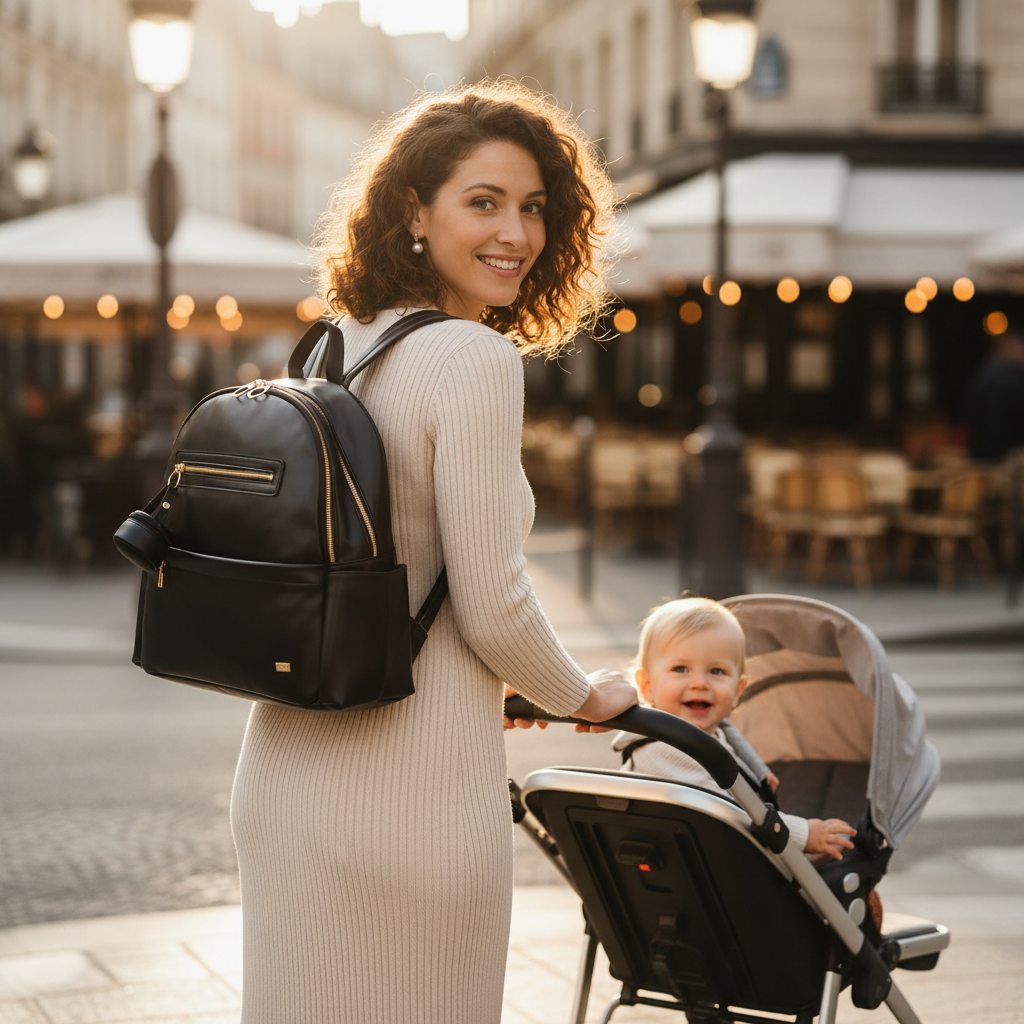 Sac à langer SipSafe Noir lifestyle rue Paris
