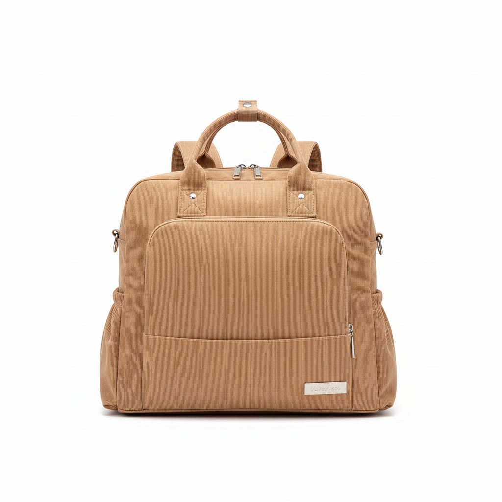 Sac à Langer Marron Velours Côtelé - Design "Héritage" Chic & Doux - Impérméable & Grande Capacité | TrioNest™ Heritage