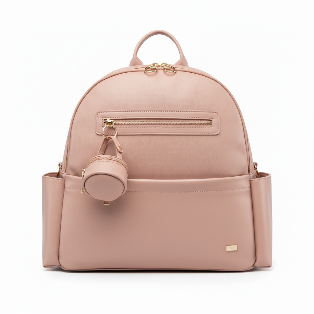 Sac à Dos à Langer Cuir Rose Poudré - Design Chic & Féminin - Imperméable avec Attaches Poussette Incluses | TrioNest™ Élite