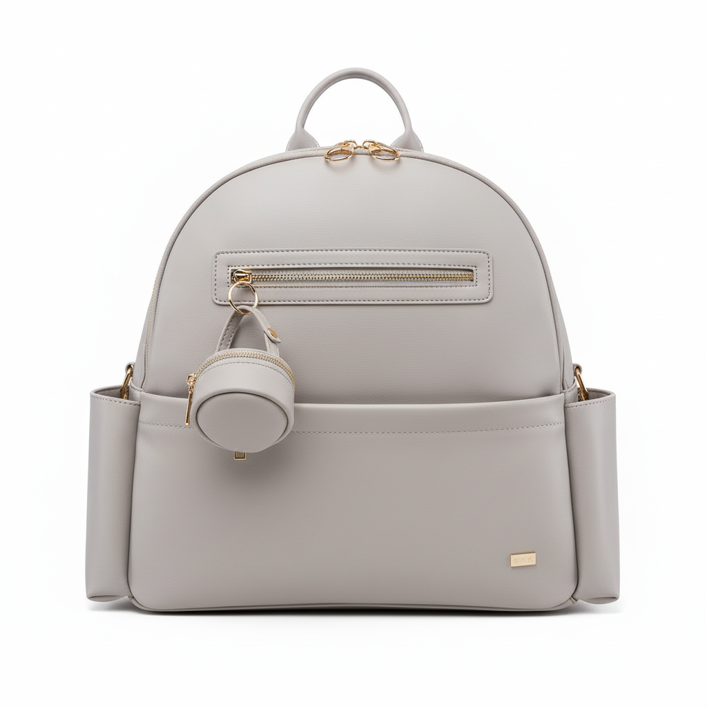 Sac à Dos à Langer Cuir Rose Poudré - Design Chic & Féminin - Imperméable avec Attaches Poussette Incluses | TrioNest™ Élite