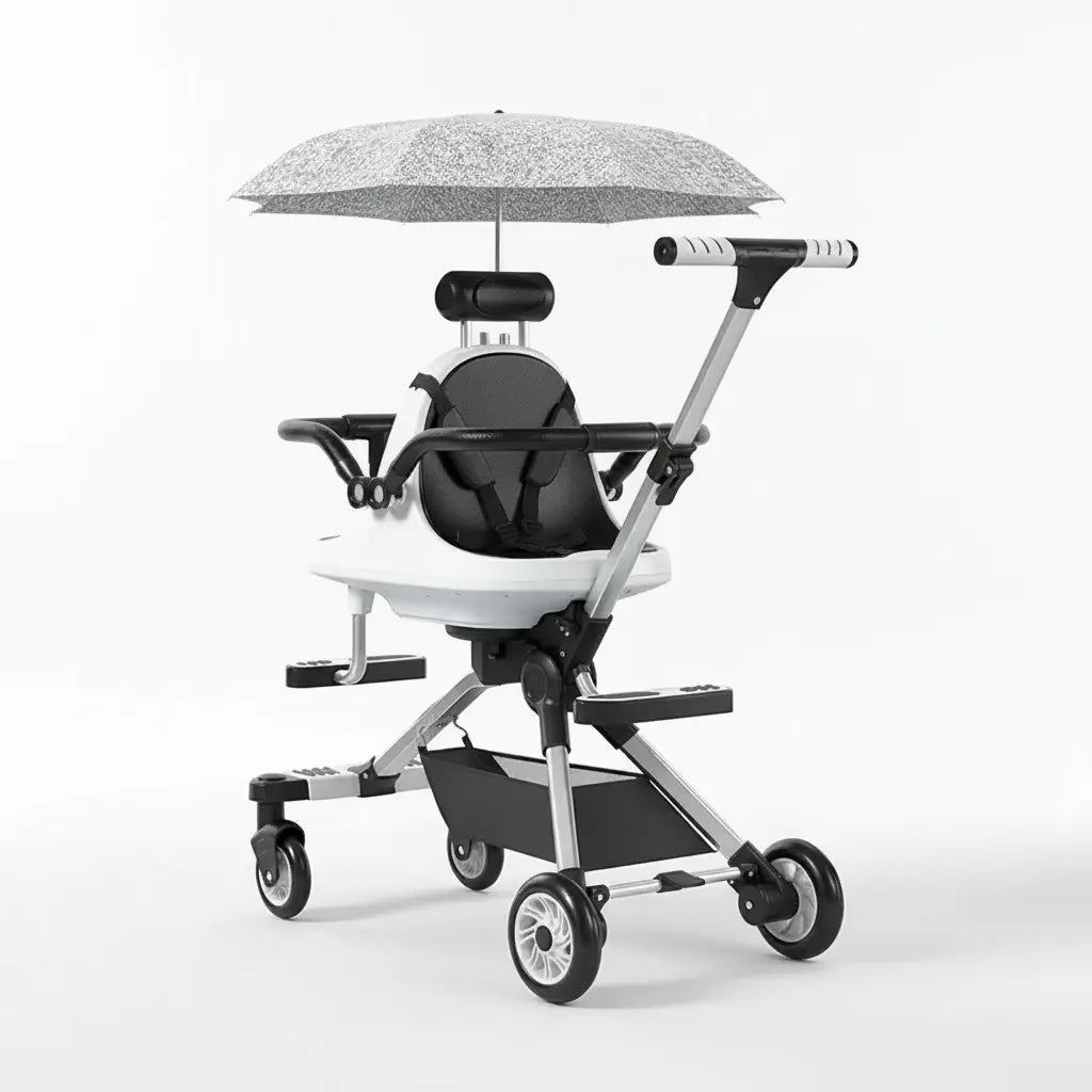 Poussette Double Tandem Dos à Dos – Parasol Anti-UV, Cadre Alu, Pliage 1 Bouton, Roues 360°, Jumeaux & Fratrie | TrioNest™ TrioNest