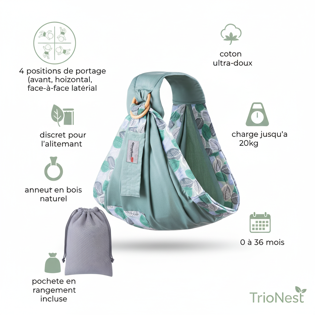 Porte-Bébé Écharpe Enveloppante Multifonction | TrioNest™ – Portage, Allaitement & Protection, 0-36 Mois