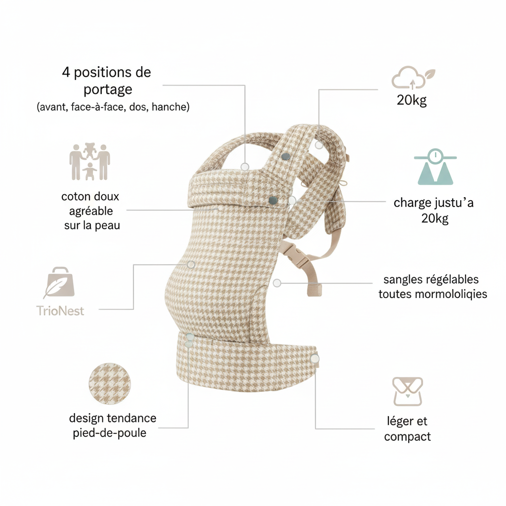 Babytrage Tragetuch Multi-Position – Vorne, Hinten & Blick zum Tragenden | TrioNest™